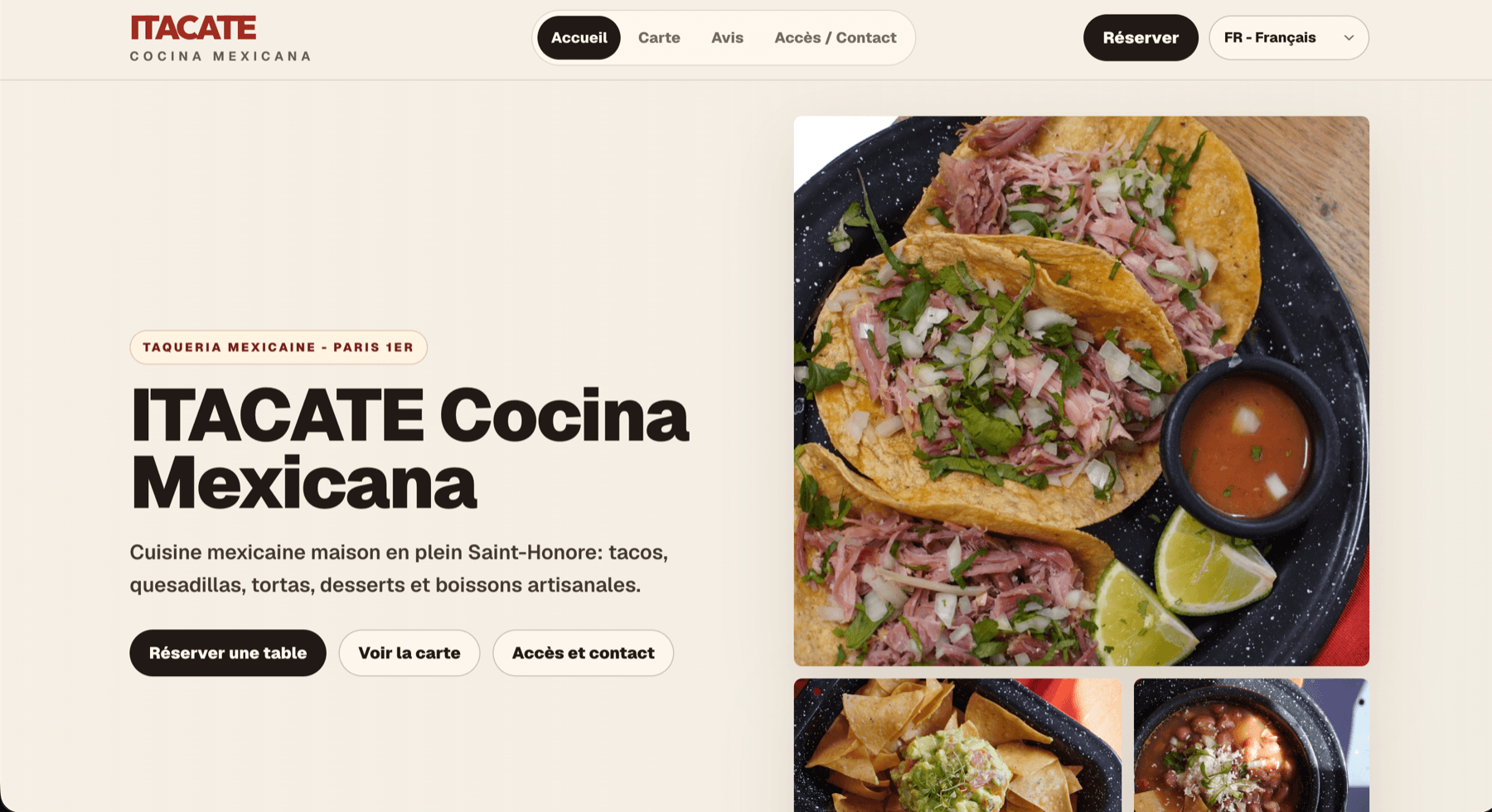 Aperçu du site ITACATE Cocina Mexicana